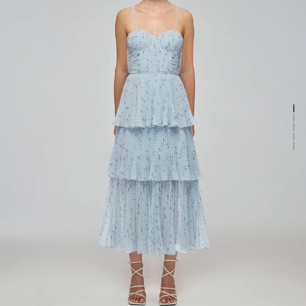 Self Portrait Tiered Floral Midi Dress in Metallica Floral